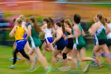 Group Of Female Athletes Running.