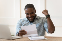 Happy African American Guy Received Banking Loan Approval.