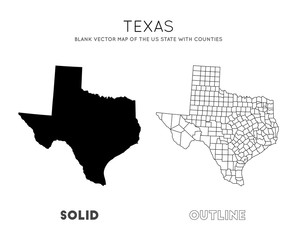 Wall Mural - Texas map. Blank vector map of the US State with counties. Borders of Texas for your infographic. Vector illustration.