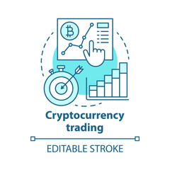 Wall Mural - Cryptocurrency trading blue concept icon. Speculating on price movements idea thin line illustration. Bitcoins exchange. Stock market strategy. Vector isolated outline drawing. Editable stroke