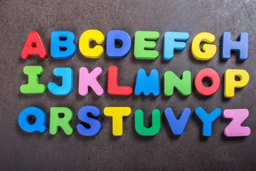 A, B and C wooden alphabet letters for learning concept