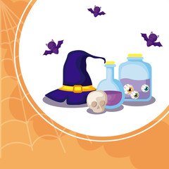 Sticker - potions magic with icons in scene halloween