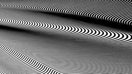 Wall Mural - Vector 3d striped waves. Abstract composition, curve lines. Amazing three dimensional background for presentation, wallpaper, interior wall decor. Opical illusion. Vector without gradient