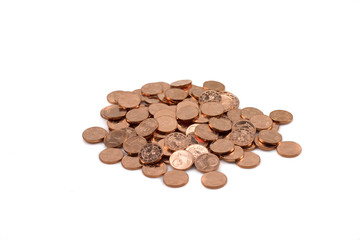 Wall Mural - A pile of shiny Euro cents, shot close up in macro, isolated on a clean, white background