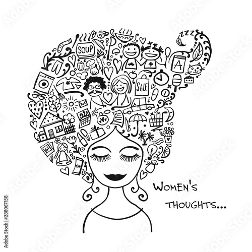 Cuadros en Lienzo Female thoughts in head about current affairs