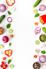 Wall Mural - colorful vegetables frame for cooking design on white background top view mockup