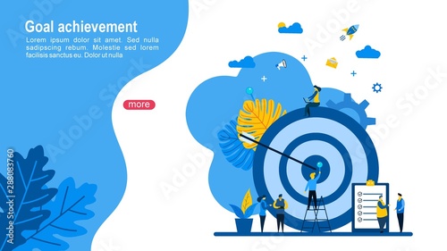 Fotografía Target with an arrow, hit the target, goal achievement with Tiny People Characte