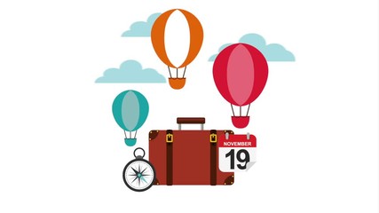 Poster - suitcase and balloons air hot flying animation