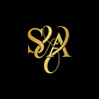 Initial letter S & A SA luxury art vector mark logo, gold color on black background.
