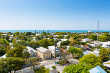 The Historic And Popular Center And Duval Street In Downtown Key West. Beautiful Small Town In Florida, United States Of America. With Colorful Houses.