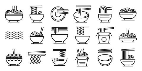 Poster - Ramen icons set. Outline set of ramen vector icons for web design isolated on white background