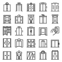 Elevator Icons Set. Outline Set Of Elevator Vector Icons For Web Design Isolated On White Background