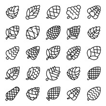 Pine Cone Icons Set. Outline Set Of Pine Cone Vector Icons For Web Design Isolated On White Background