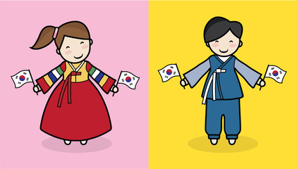 vector cute character man and woman of Korean, costume of national Korea