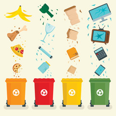 Wall Mural - Garbage sorting concept banner. Flat illustration of garbage sorting vector concept banner for web design