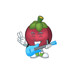 Sticker - With guitar mangosteen fruit cartoon character isolated on mascot