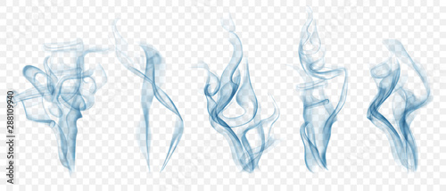Set of realistic transparent smoke or steam in light blue colors, for use on ...
