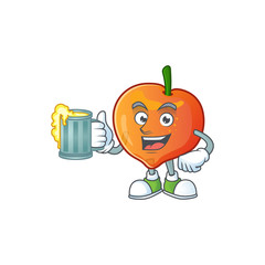 Wall Mural - With juice nectarine cartoon character on a white background