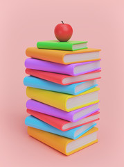 Aufkleber - Stack of books and apple. Education Concept. 3d rendering