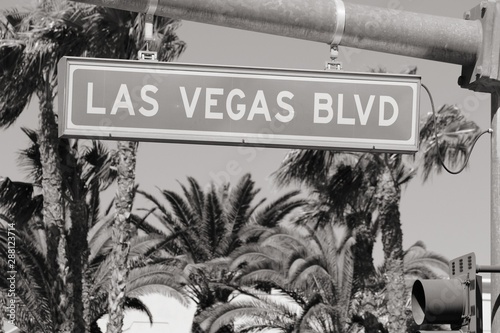 Las Vegas Blvd. Black and white vintage style.