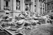 Rome - Trevi Fountain. Black And White Vintage Style.