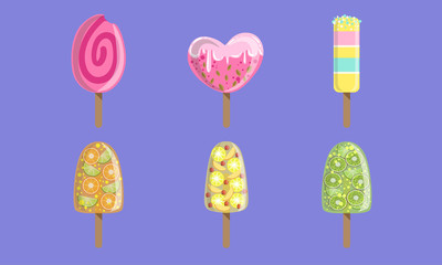 Wall Mural - Collection of Fruit Ice Cream and Popsicles Vector Illustration