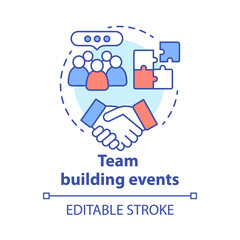 Wall Mural - Team building event concept icon. Corporate collaboration activities idea thin line illustration. Teamwork and successful partnership. Employees cooperation. Vector isolated drawing. Editable stroke