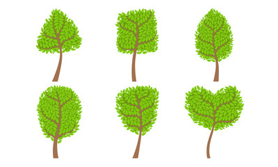 Poster - Collection of Green Deciduous Trees with Crown of Various Shapes, Summer Landscape Design Elements Vector Illustration