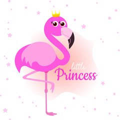 Wall Mural - Cute flamingo, golden crown, vector illustration