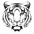 Tiger logo. Black white illustration of a tiger head. Portrait of a predator. Tattoo wild cats.