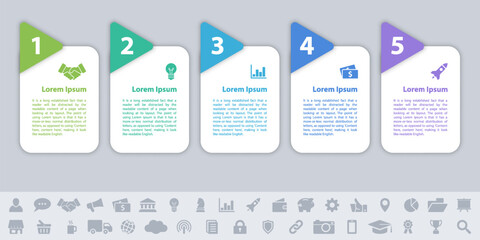 Wall Mural - Business infographic design template with 5 steps or options using for process diagram, workflow layout, flow chart, infograph and banner