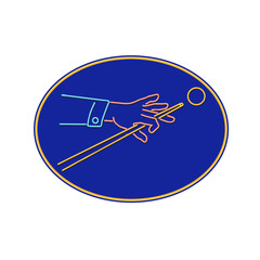 Retro style illustration showing a 1990s neon sign light signage lighting of a billiards player hitting ball with cue stick set inside oval round shape on isolated background.