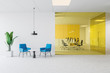 © ImageFlow - White and yellow open space office with lounge