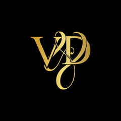 Wall Mural - Initial letter V & D VD luxury art vector mark logo, gold color on black background.
