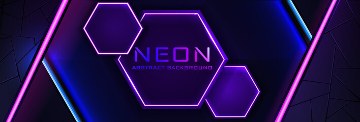 Aufkleber - Abstract neon infographic background with violet light, line and texture. Vector banner design in dark night colour