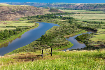 The Red Deer River Valley at Drumheller in Alberta Canada