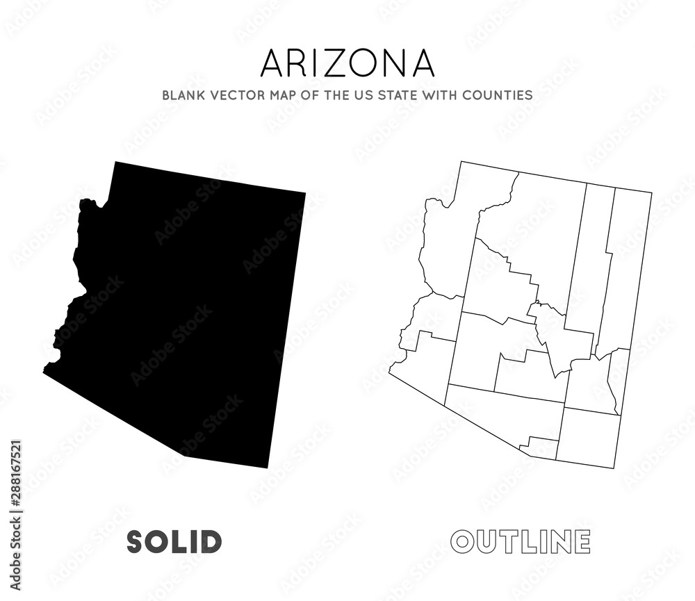 Arizona map. Blank vector map of the US State with counties. Borders of ...