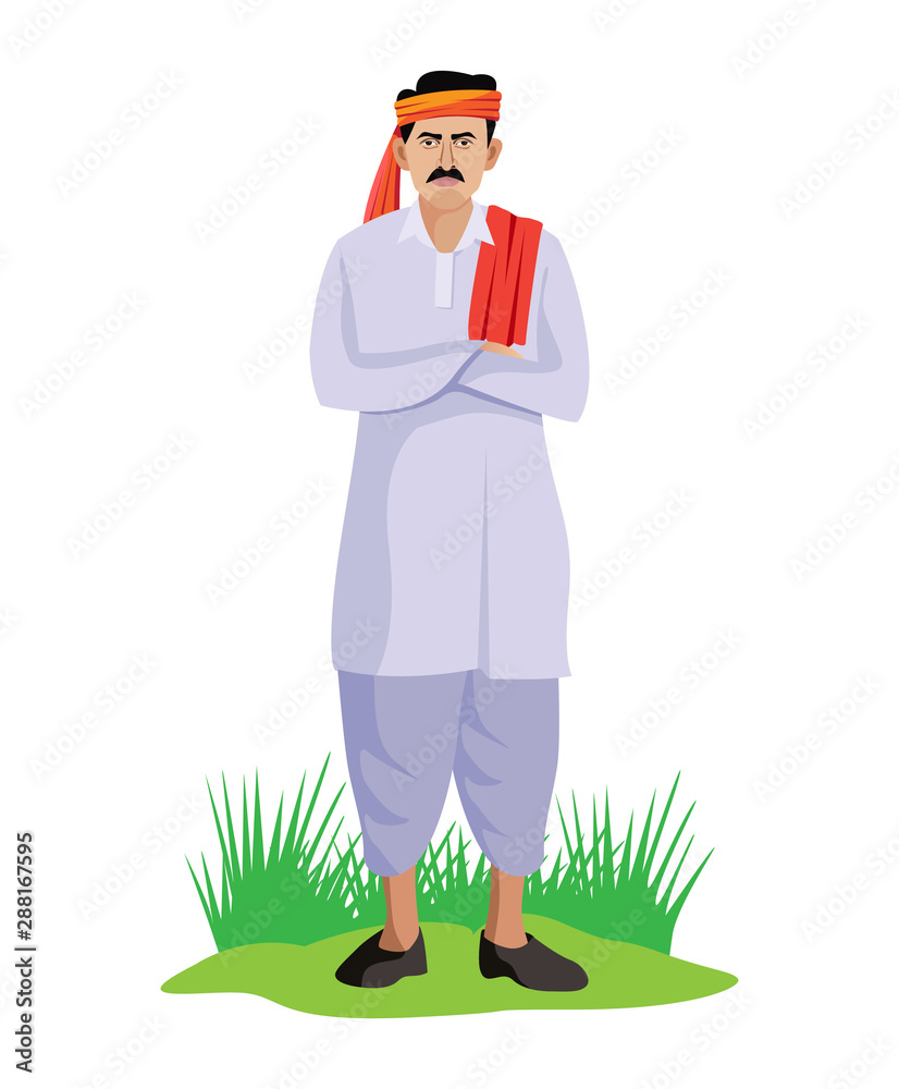 Indian farmer standing isolated Stock Vector | Adobe Stock