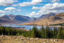 A View Of The Loch Loyne In Spring Day In Scotland, Highlands
