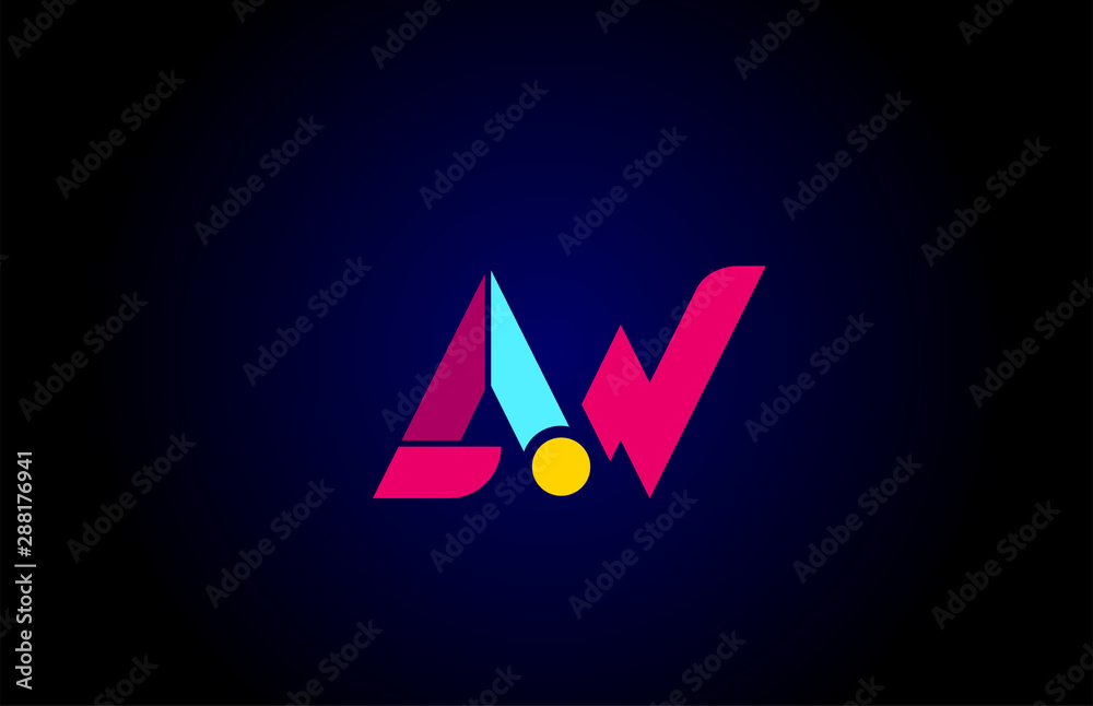 pink blue alphabet letter AW A W combination for company logo Stock ...