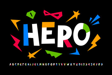 Poster - super hero style font design, comics alphabet, letters and numbers