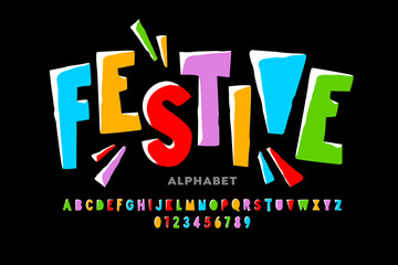 Poster - bright festive style font design, alphabet letters and numbers