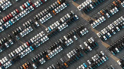 motion downwards parking lot under summer evening sunlight