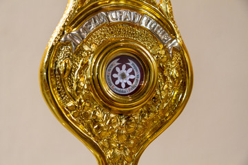 Secovska Polianka, Slovakia. 2019/8/22. A reliquary containing the relics (physical remains) of Saint Faustina (Faustyna) Kowalska, the Secretary of Divine Mercy. The church of Saint Elijah. 