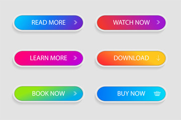 Aufkleber - Set of trendy action button for web, mobile app.Template gradient navigation button menu.Gradient icon for shop, game, banner.Button collection. vector illustration