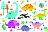 Fototapeta Dinusie - Cute Cartoon Dinosaur Background Pattern Stock Vector