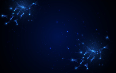 Poster - molecules technology with polygonal shapes on dark blue futuristic background. illustration vector d