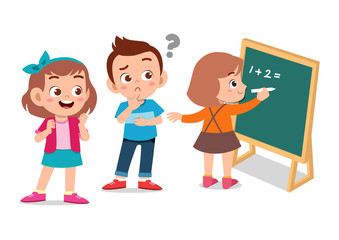 happy kids learning math illustration