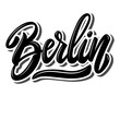 Berlin (capital of Germany). Lettering phrase on white background. Design element for poster, banner, t shirt, emblem.