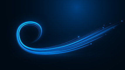 Wall Mural - Neon glowing curves stream with sparks in dark blue space